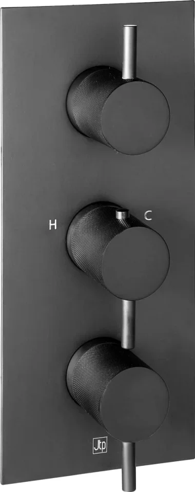 Just Taps Vos 2 Outlet Thermo Conc Valve Vertical Matt Black Designer product image - Image 1