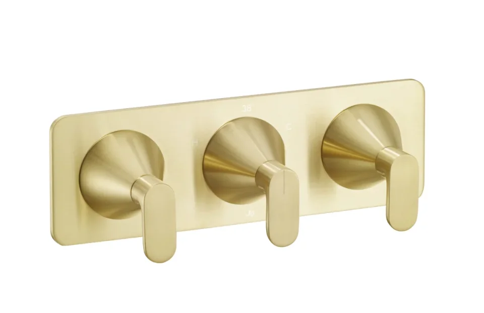 Just Taps Kono Thermostatic Concealed 2 Outlet Shower Valve (both Handles Included) Brushed Brass product image - Image 1