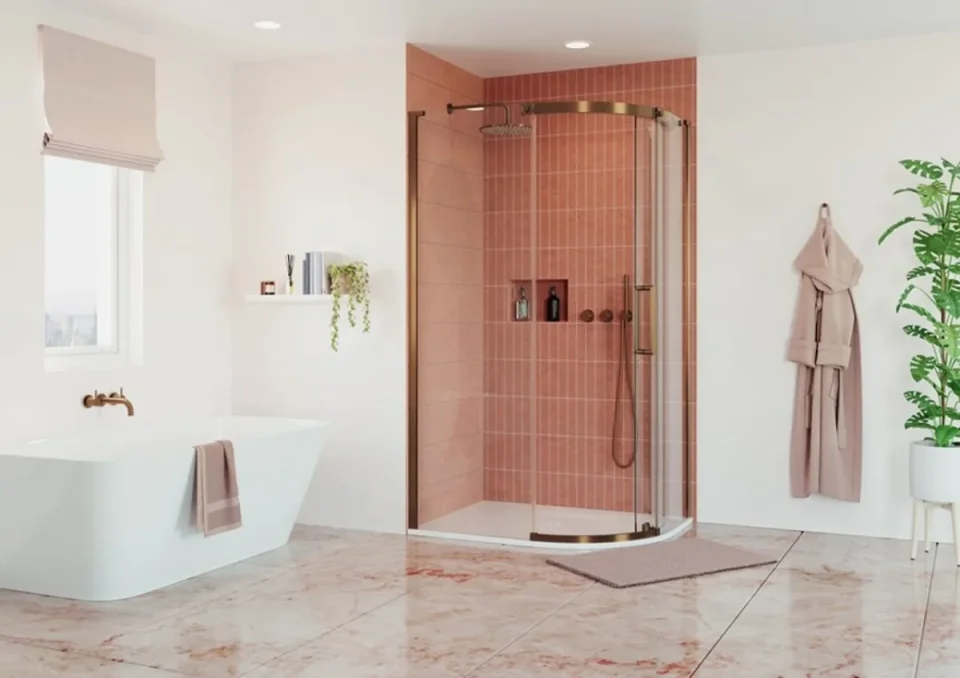 Crosswater Optix Offset Quadrant 1200x900 Right Hand Brushed Bronze product image - Image 1