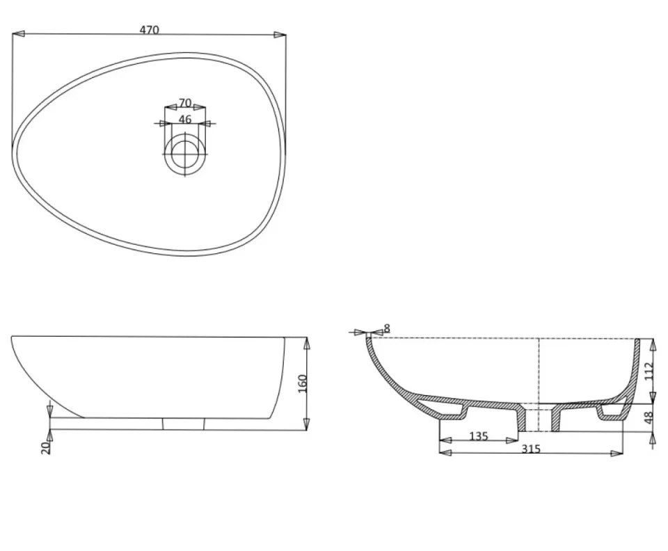 Britton Pebble Countertop Basin 470 X 350mm 0th Gloss White detail view - Image 2