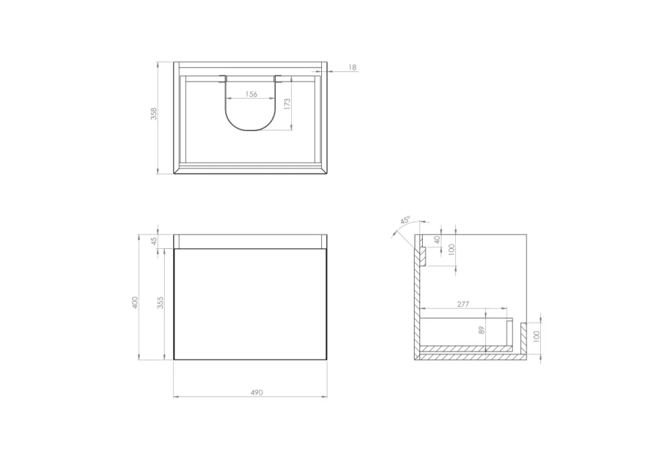 Saneux Uni 50cm 1 Drawer Wall Mounted Unit - Matte White detail view - Image 2