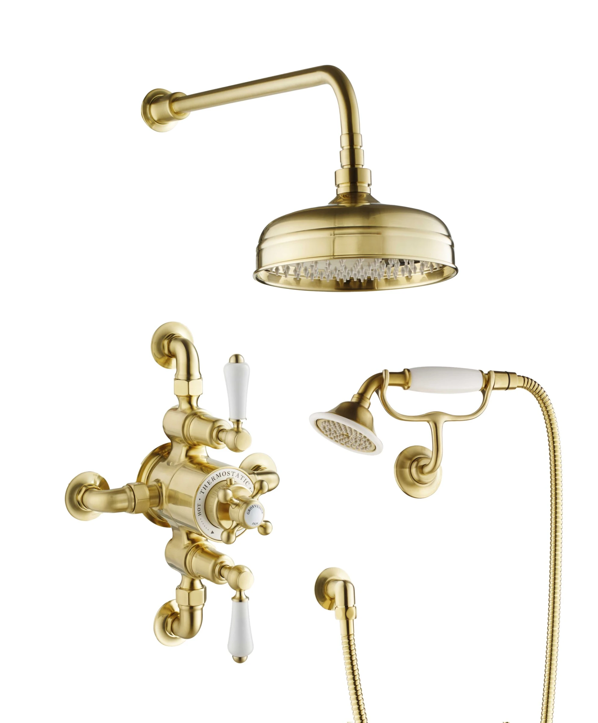 Just Taps Grosvenor Exposed Thermostatic Valve With Two Outlet Brushed Brass