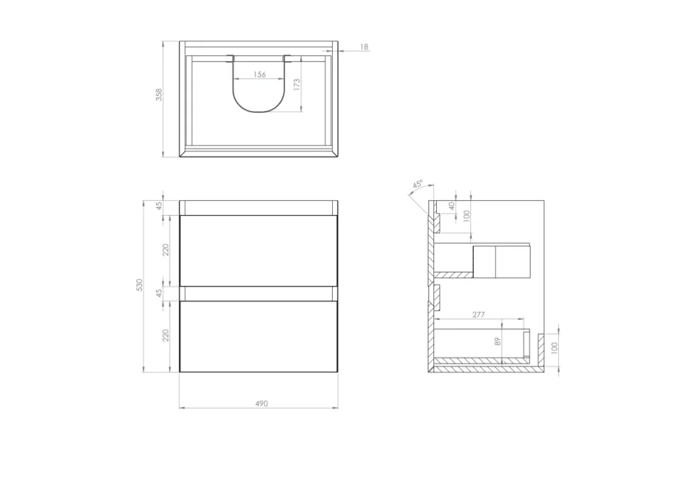 Saneux Uni 50cm 2 Drawer Wall Mounted Unit - Matte White detail view - Image 2