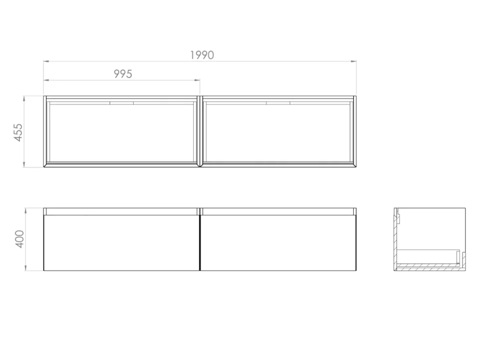 Saneux Uni 200cm Kit - 2 X 100cm 1 Drawer Wall Mounted Unit & 200cm Countertop - Matte White product image - Image 1