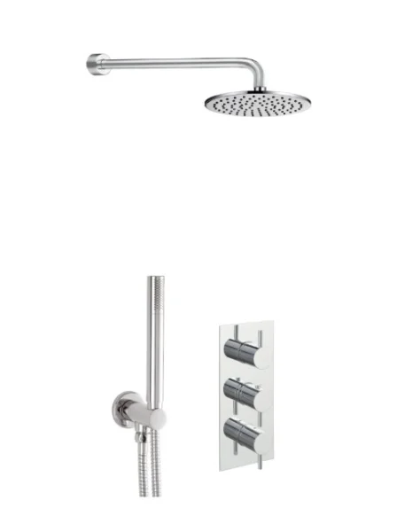 Just Taps Florence 2 Outlet Shower Valve, Round Water Outlet And Holder, Arm 300mm, Overhead Shower 200mm