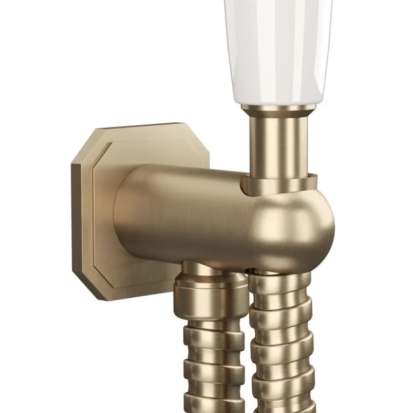 Crosswater Belgravia Handset Wall Outlet and Hose Brushed Brass detail view - Image 2