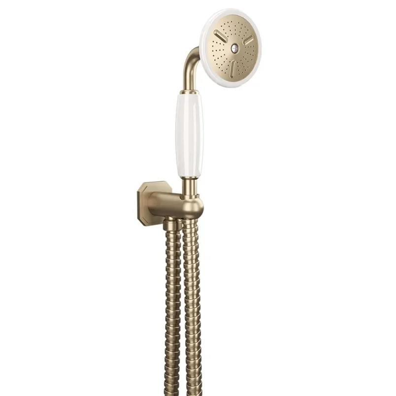 Crosswater Belgravia Handset Wall Outlet and Hose Brushed Brass detail view - Image 3