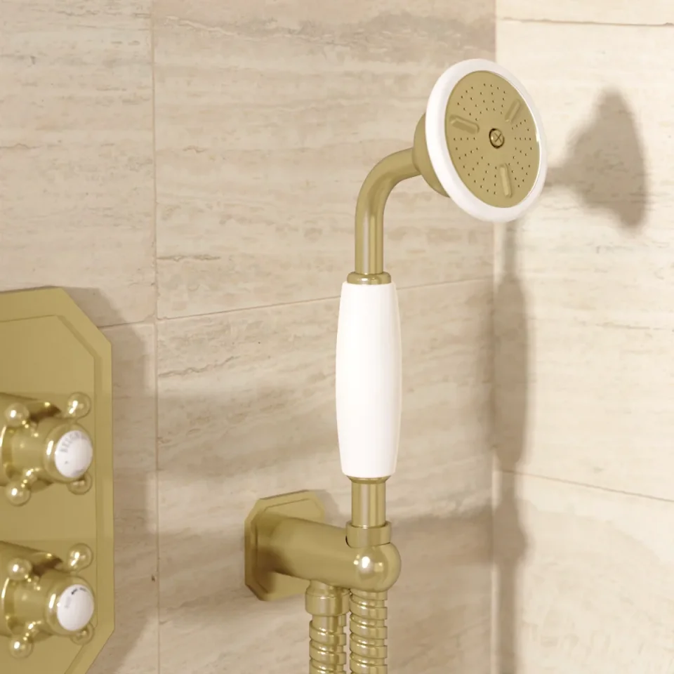 Crosswater Belgravia Handset Wall Outlet and Hose Brushed Brass detail view - Image 6