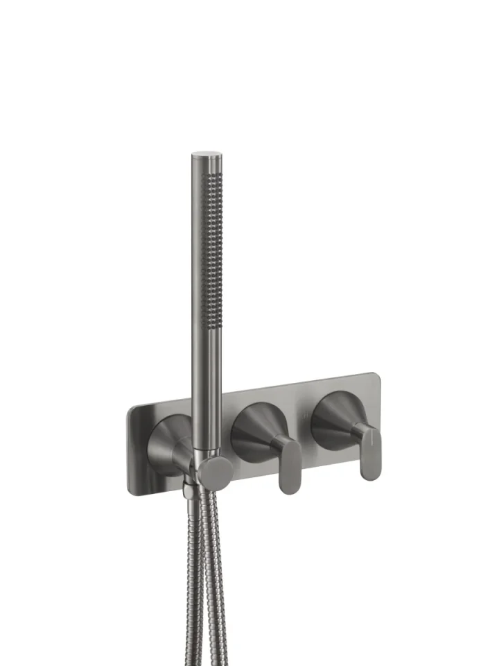 Just Taps Kono Kono Thermo 2 Outlet Shower Valve With Attached Handset Bbl Brushed Black product image - Image 1