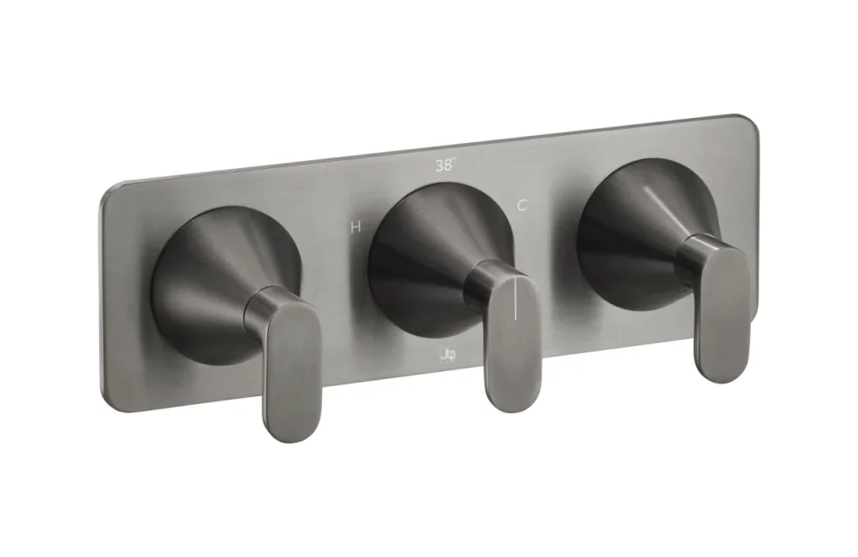 Just Taps Kono Thermostatic Concealed 3 Outlet Shower Valve (both Handles Included) Brushed Black product image - Image 1