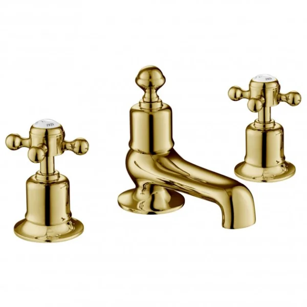 Just Taps Grosvenor Cross 3 Hole Deck Mounted Bath Filler Light Gold