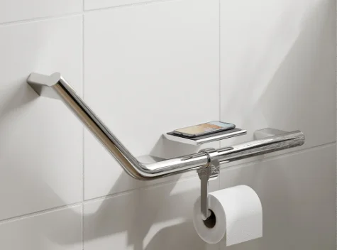 Hib Angled Grab Rail With Toilet Roll Holder & Shelf (right)