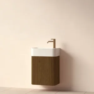 Faeber Lunar Cloakroom Curved Fluted 450mm Vanity Unit Walnut - Right