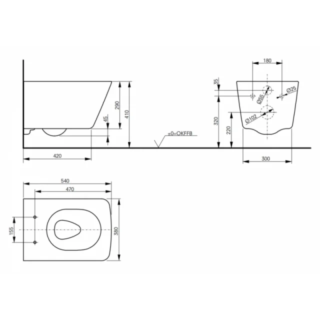 TOTO SP Washdown Square Wall Hung Rimless Toilet Pan technical drawing - Image 2