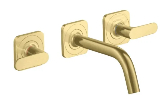 Axor Citterio M 3-hole Basin Mixer For Concealed Installation Wall-mounted With Spout 166 Mm, Lever Handles And Escutcheons Brushed Brass product image - Image 1