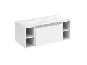 Saneux Uni 120cm Kit - 80cm 1 Drawer Wall Mounted Unit, 2 X 20cm Spacers & 120cm Countertop - Matte White