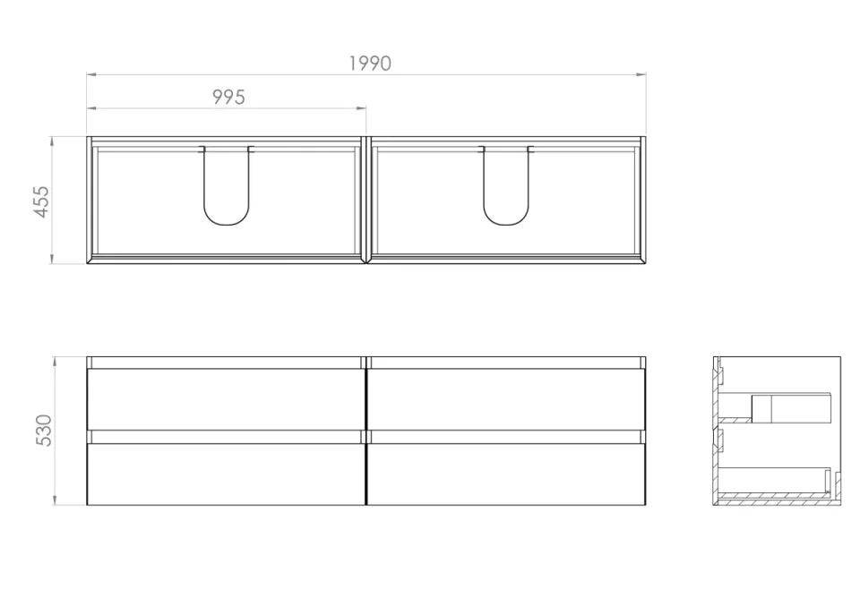 Saneux Uni 200cm Kit - 2 X 100cm 2 Drawer Wall Mounted Unit & 200cm Countertop - Matte White product image - Image 1