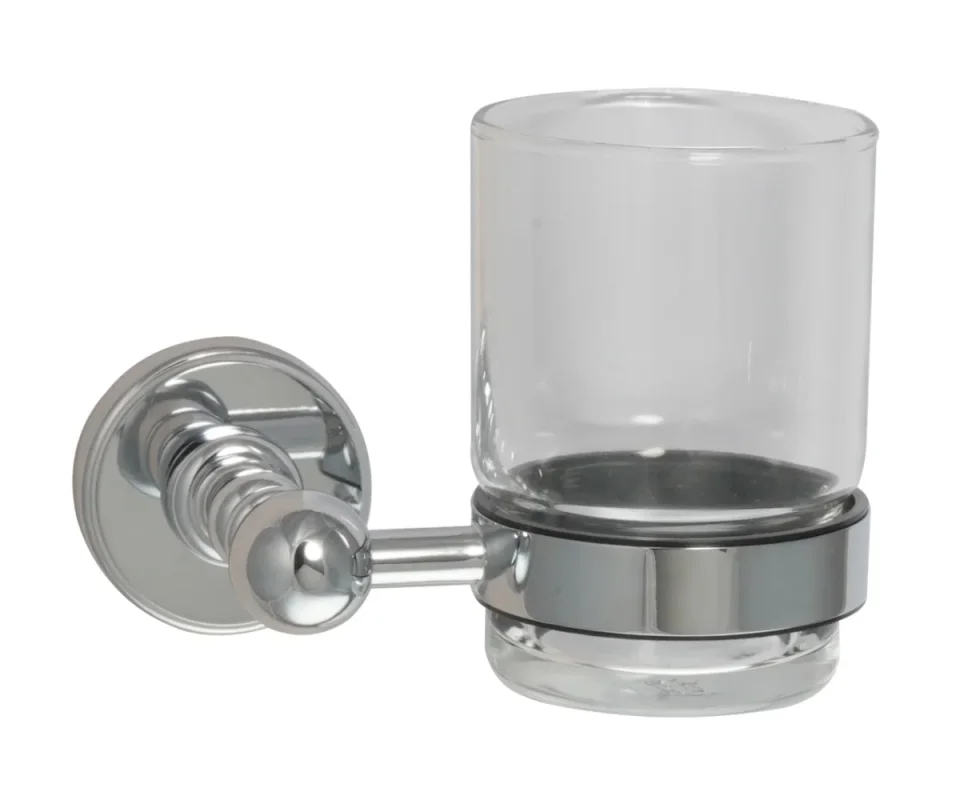 Just Taps Grosvenor Tumbler Holder Clear Glass 600mm Chrome product image - Image 1
