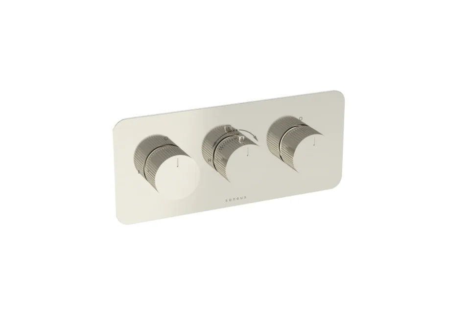 Saneux Cos 3 Way Thermostatic Shower Ring Valve Kit - W/ Knurled Handle - Portrait & Landscape - Brushed Nickel product image - Image 2