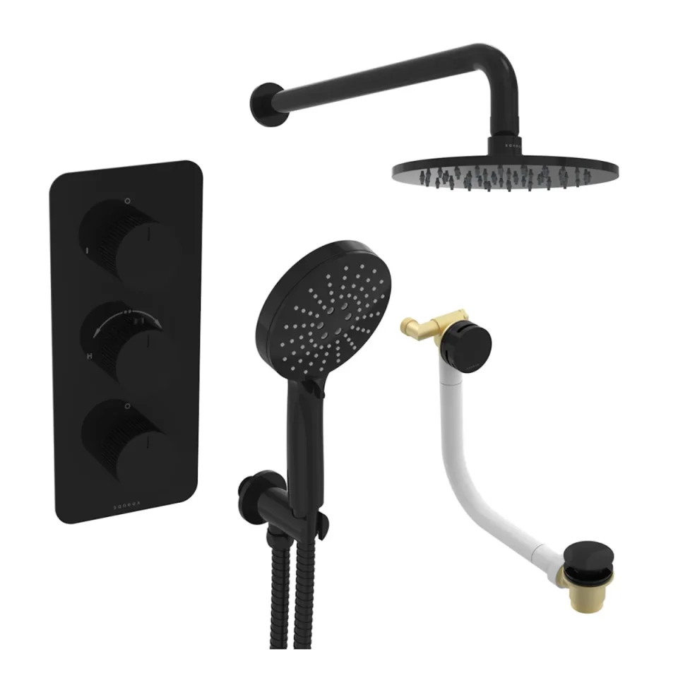 Saneux Cos 3 Way Shower Kit - W/ 3 Function Handset & Bath Filler & Shower Head - Satin Black product image - Image 2