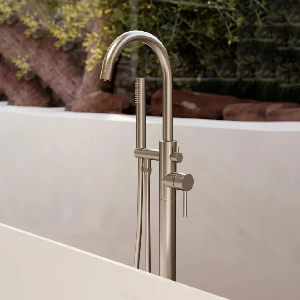 Saneux Cos Floor Standing Bath Shower Mixer - Brushed Nickel (pvd) product image - Image 2