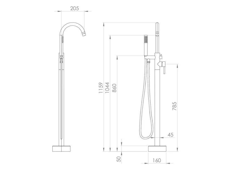 Saneux Cos Floor Standing Bath Shower Mixer - Brushed Nickel (pvd) detail view - Image 3