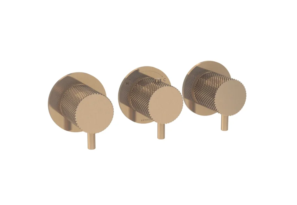Saneux Cos 3 Way Thermostatic Shower Ring Valve Kit - W/ Classic Handle - Portrait & Landscape - Brushed Bronze detail view - Image 2