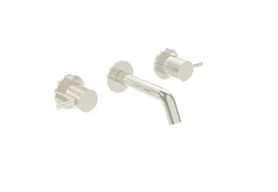 Saneux Cos 3 Tap Hole Wall Mounted Basin Mixer Kit - W/ Short Spout (130mm) W/ Classic Handle - Brushed Nickel (pvd) product image - Image 2