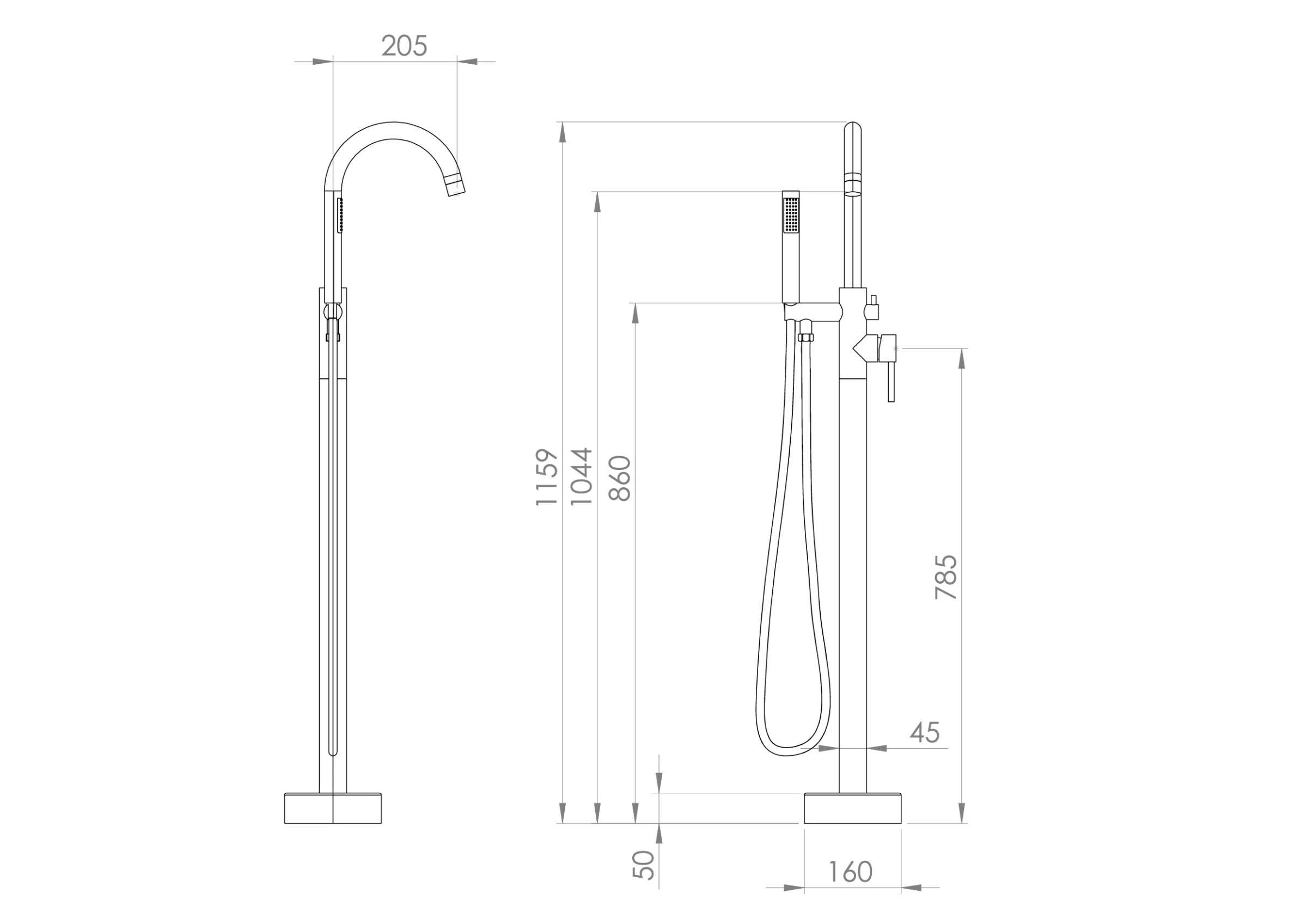 Saneux Cos Floor Standing Bath Shower Mixer - Brushed Bronze (pvd)