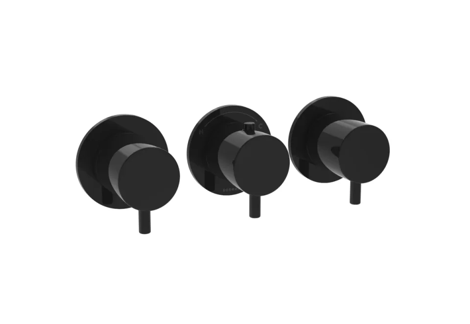 Saneux Cos 3 Way Thermostatic Shower Ring Valve Kit - W/ Classic Handle - Portrait & Landscape - Satin Black product image - Image 2