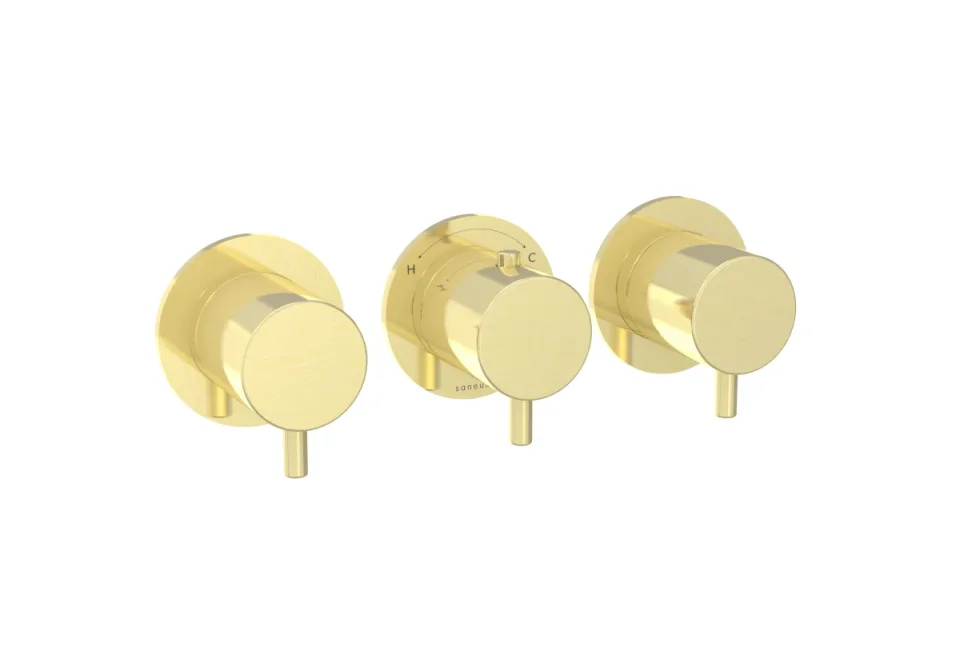 Saneux Cos 3 Way Thermostatic Shower Ring Valve Kit - W/ Classic Handle - Portrait & Landscape - Brushed Brass product image - Image 2