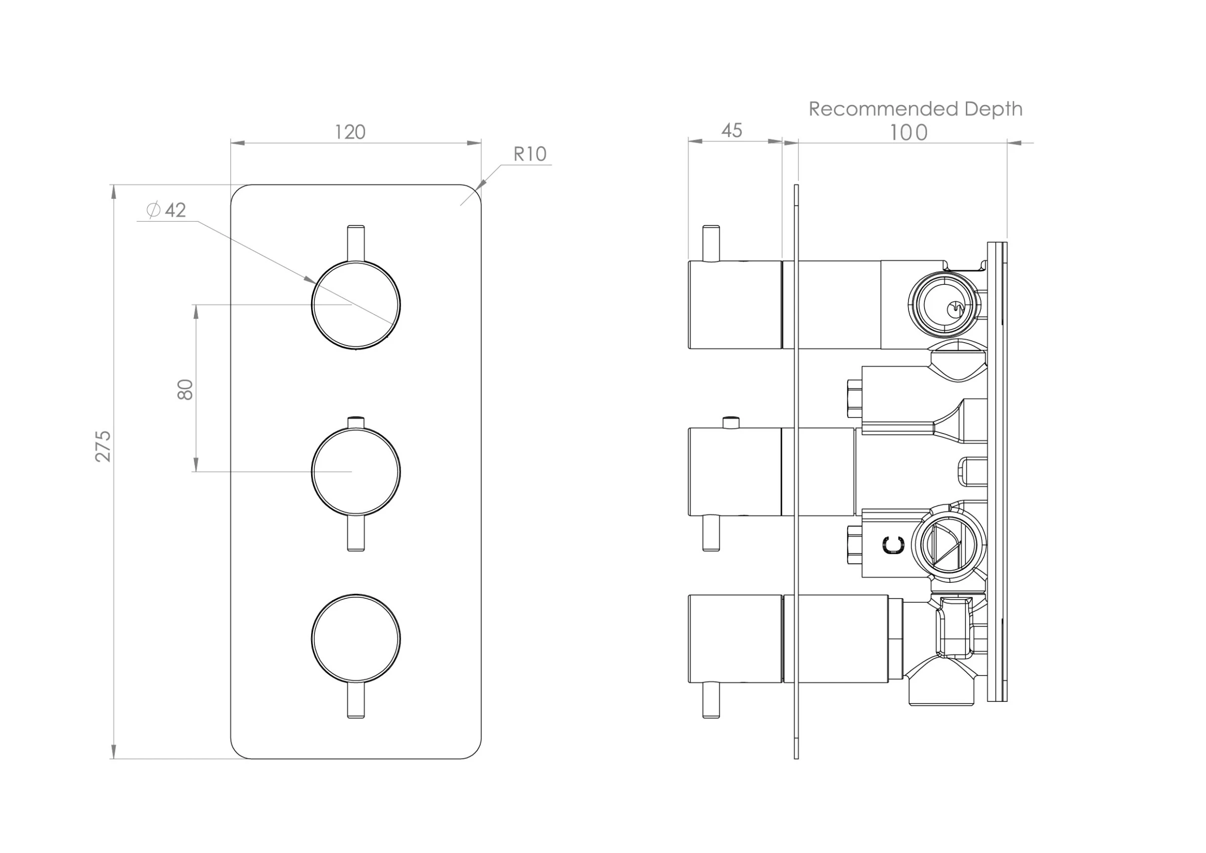 Saneux Cos 3 Way Thermostatic Shower Valve Kit - W/ Classic Handle - Portrait - Chrome