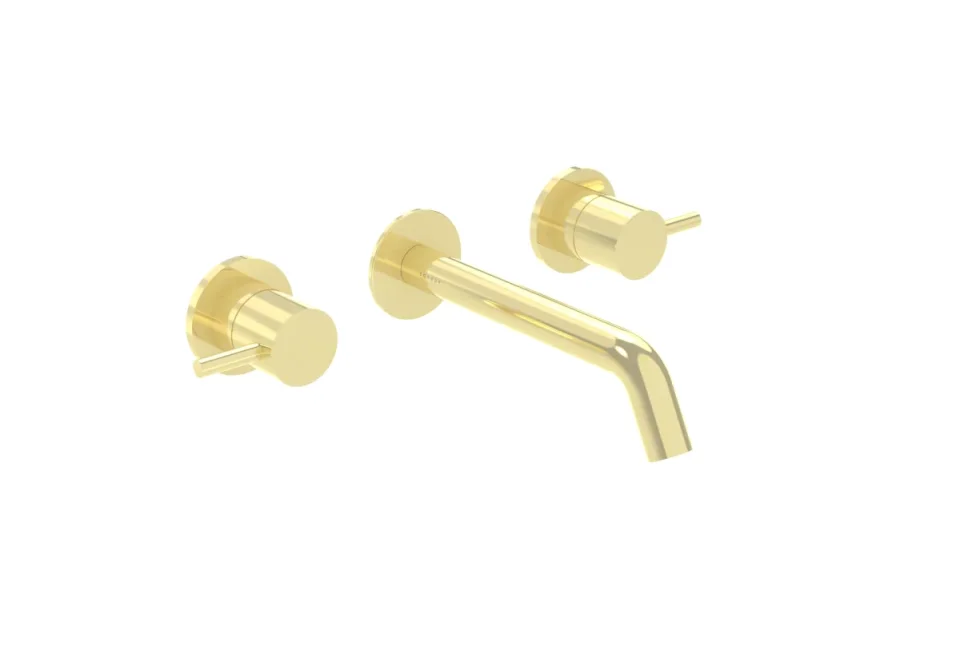 Saneux Cos 3 Tap Hole Wall Mounted Basin Mixer Kit - W/ Short Spout (130mm) W/ Classic Handle - Brushed Brass (pvd) product image - Image 2