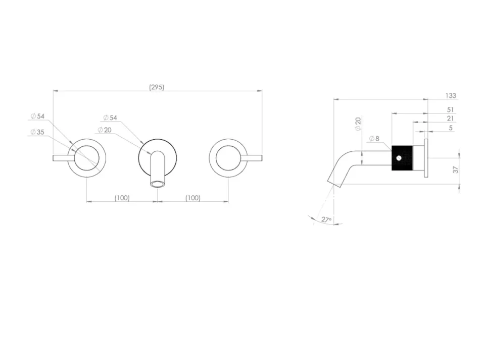 Saneux Cos 3 Tap Hole Wall Mounted Basin Mixer Kit - W/ Short Spout (130mm) W/ Classic Handle - Brushed Brass (pvd) detail view - Image 3