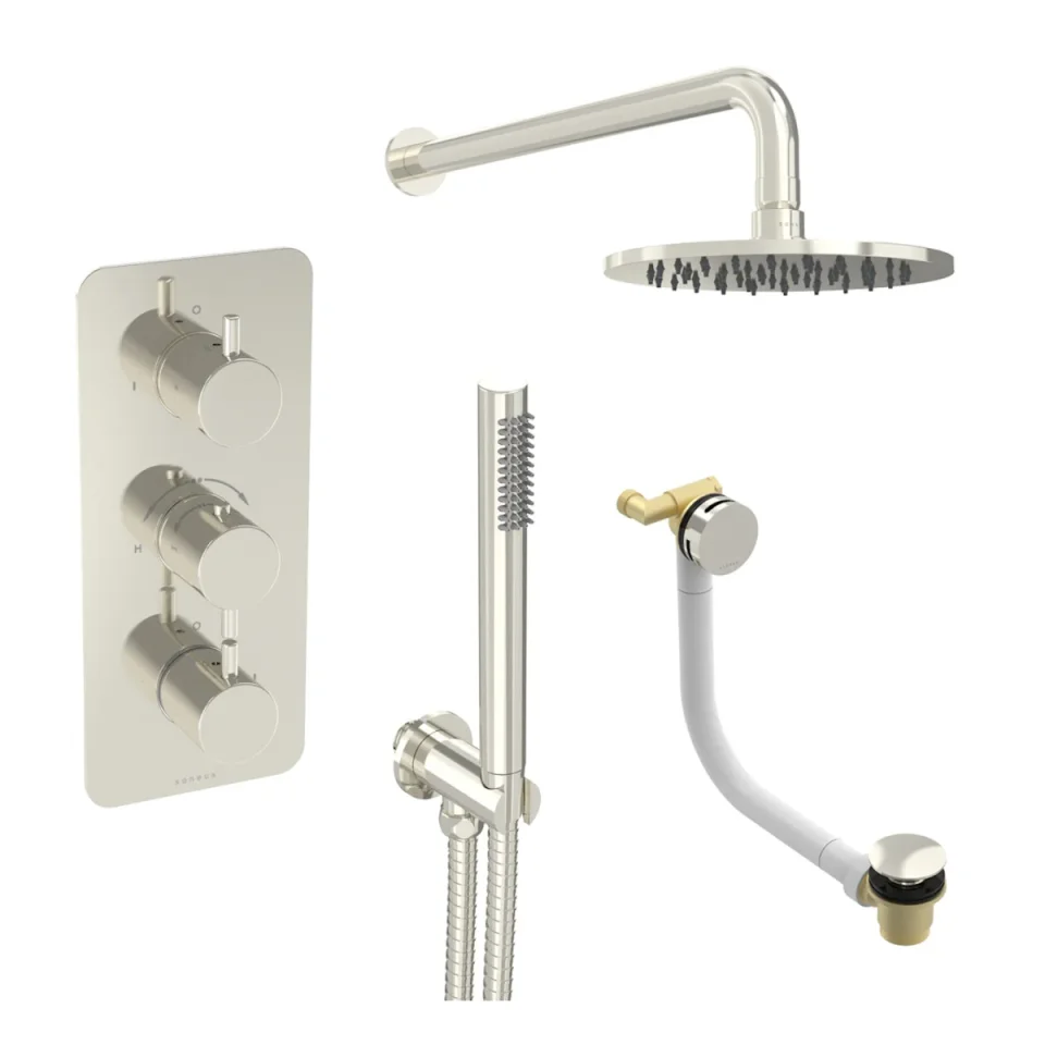Saneux Cos 3 Way Shower Kit - W/ Slim Handset & Bath Filler & Shower Head - Brushed Nickel product image - Image 2