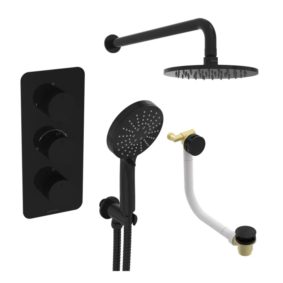 Saneux Cos 3 Way Shower Kit - W/ 3 Function Handset & Bath Filler & Shower Head - Fluted - Satin Black product image - Image 2