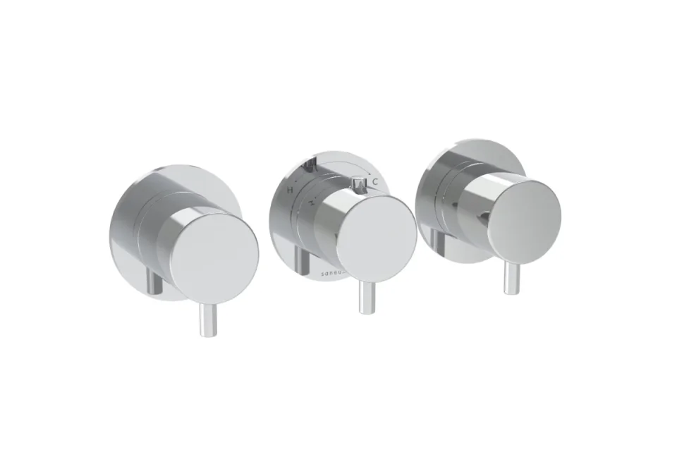 Saneux Cos 3 Way Thermostatic Shower Ring Valve Kit - W/ Classic Handle - Portrait & Landscape - Chrome product image - Image 2
