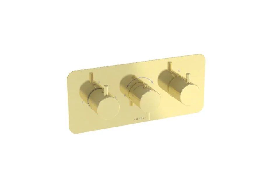 Saneux Cos 3 Way Thermostatic Shower Valve Kit - W/ Classic Handle - Landscape - Brushed Brass (pvd) product image - Image 2