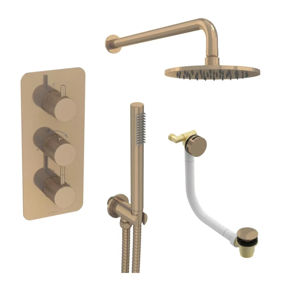 Saneux Cos 3 Way Shower Kit - W/ Slim Handset & Bath Filler & Shower Head - Knurled - Brushed Bronze product image - Image 2