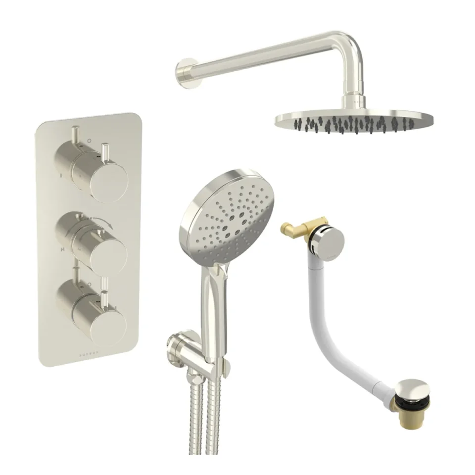 Saneux Cos 3 Way Shower Kit - W/ 3 Function Handset & Bath Filler & Shower Head - Brushed Nickel product image - Image 2
