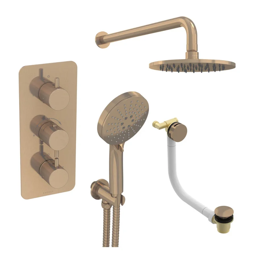 Saneux Cos 3 Way Shower Kit - W/ 3 Function Handset & Bath Filler & Shower Head - Brushed Bronze product image - Image 2