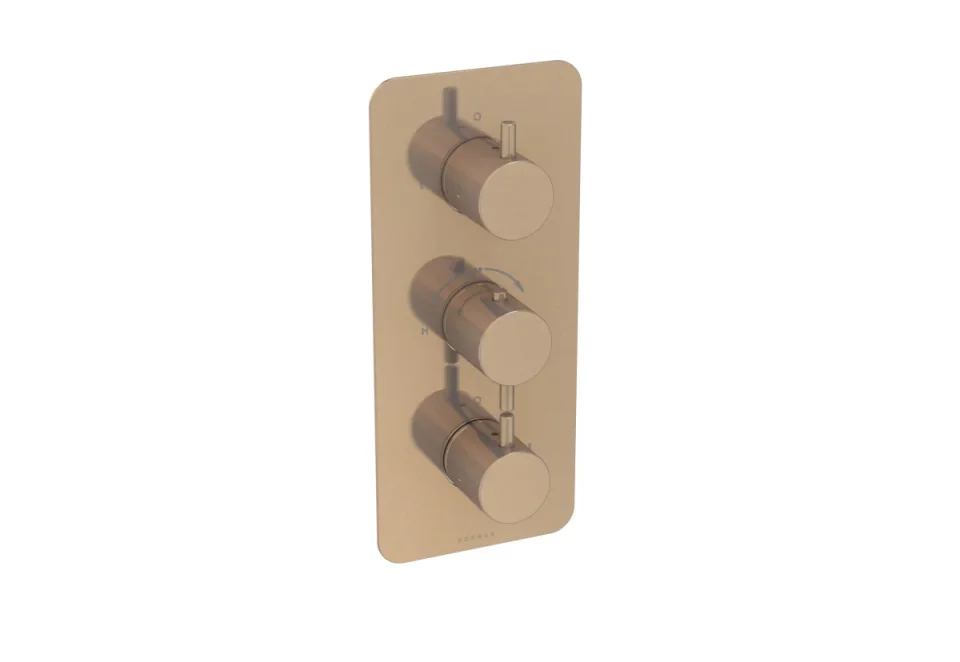 Saneux Cos 3 Way Thermostatic Shower Valve Kit - W/ Classic Handle - Portrait - Brushed Bronze (pvd) detail view - Image 3