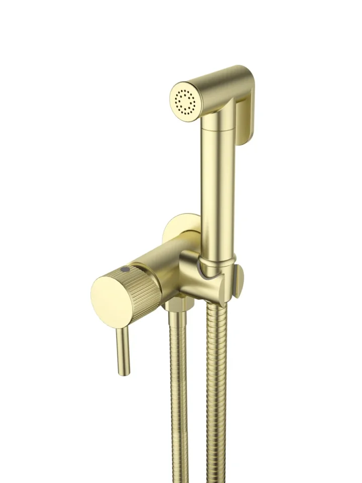 Saneux Cos Douche Kit With Fluted Handle - Brushed Brass product image - Image 2