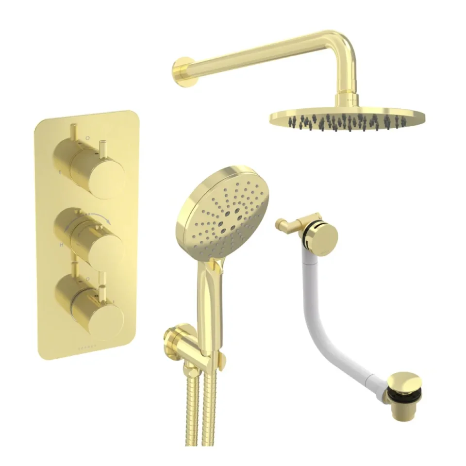 Saneux Cos 3 Way Shower Kit - W/ 3 Function Handset & Bath Filler & Shower Head - Brushed Brass product image - Image 2