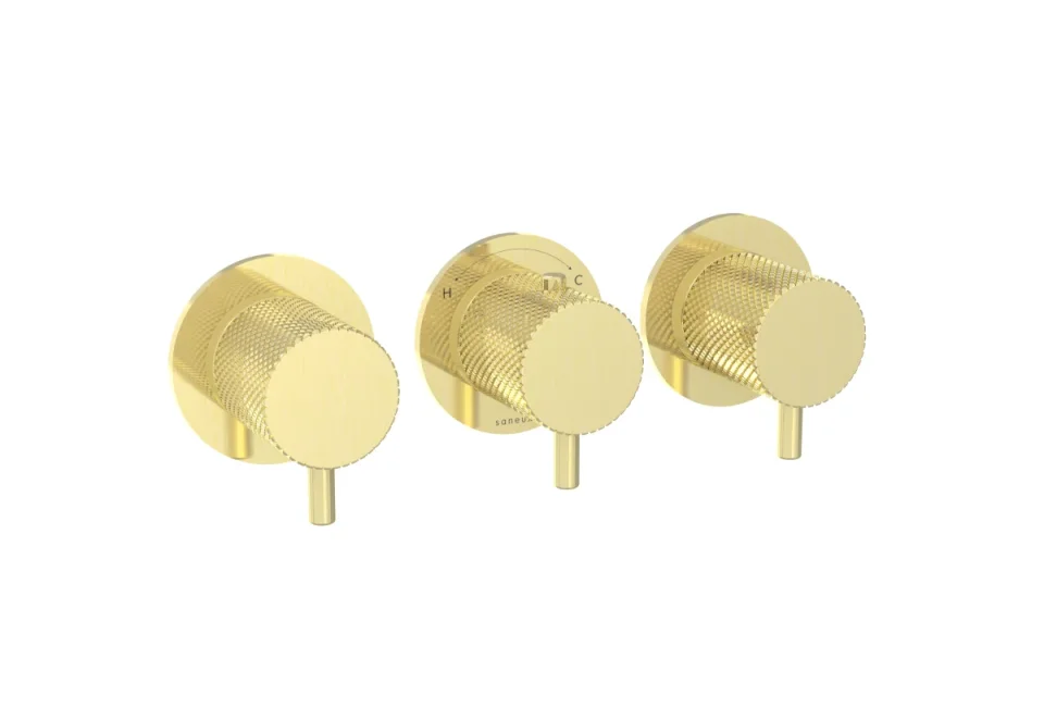 Saneux Cos 3 Way Thermostatic Shower Ring Valve Kit - W/ Knurled Handle - Portrait & Landscape - Brushed Brass product image - Image 2