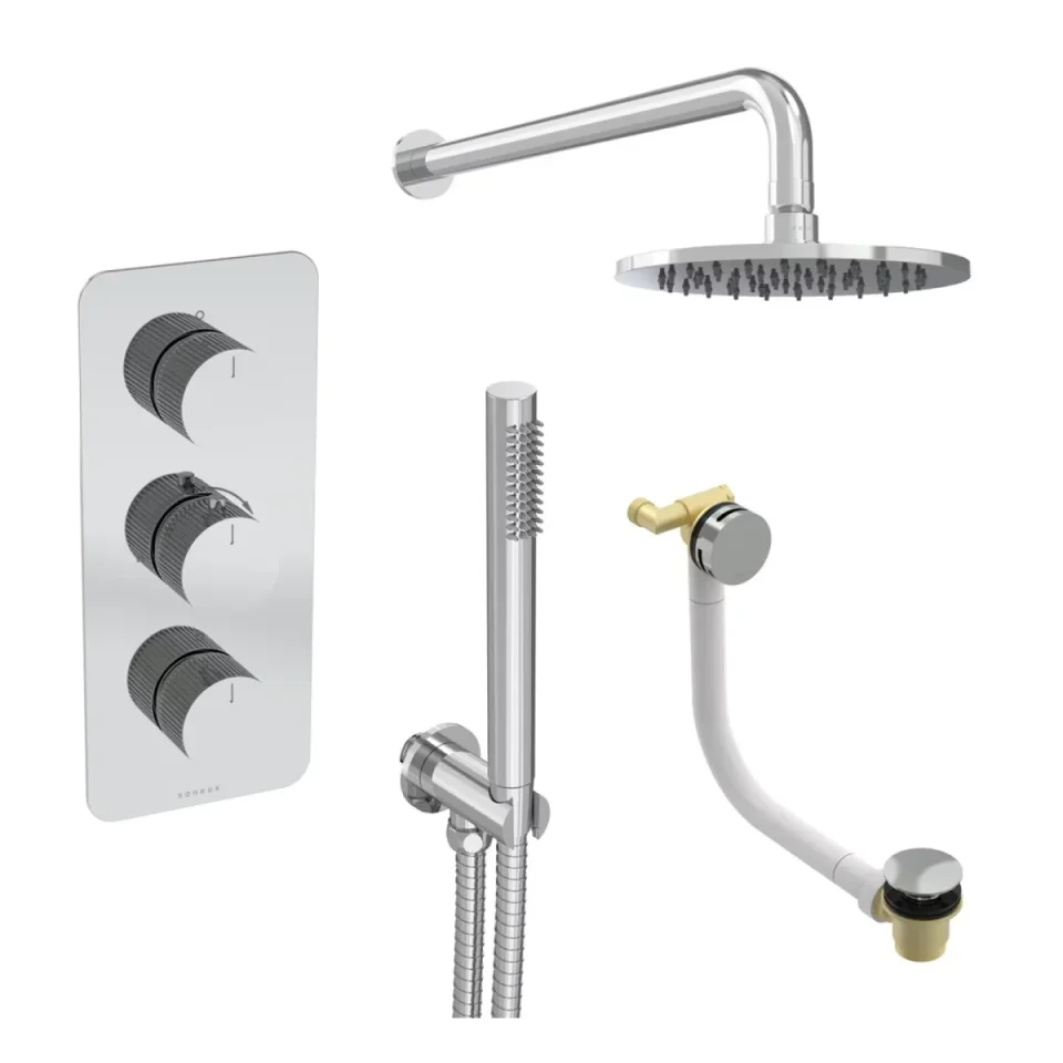 Saneux Cos 3 Way Shower Kit - W/ Slim Handset & Bath Filler & Shower Head - Fluted - Chrome product image - Image 2