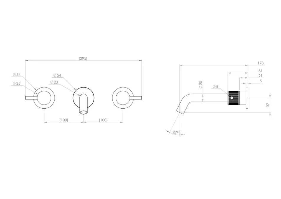 Saneux Cos 3 Piece Wall Mounted Basin Mixer - Brushed Nickel detail view - Image 3