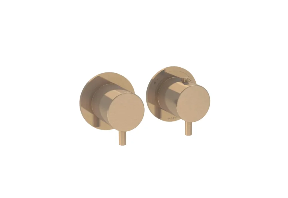 Saneux Cos 2 Way Thermostatic Shower Ring Valve Kit - W/ Classic Handle - Portrait & Landscape - Brushed Bronze product image - Image 2