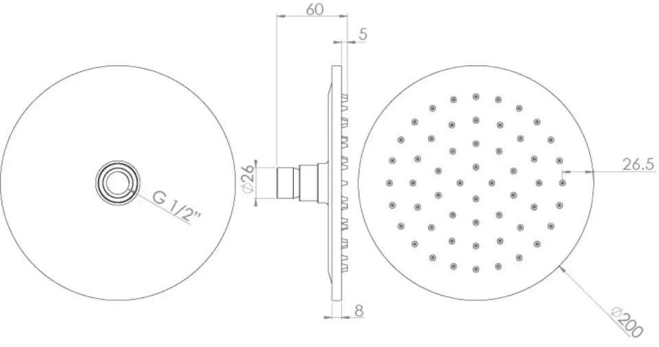 Saneux Cos 200x8mm Round Shower Head - Brushed Bronze detail view - Image 3