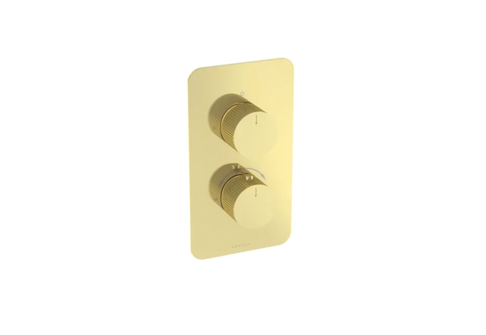 Saneux Cos 2 Way Thermostatic Shower Valve Kit - W/ Fluted Handle - Portrait - Brushed Brass (pvd) product image - Image 3